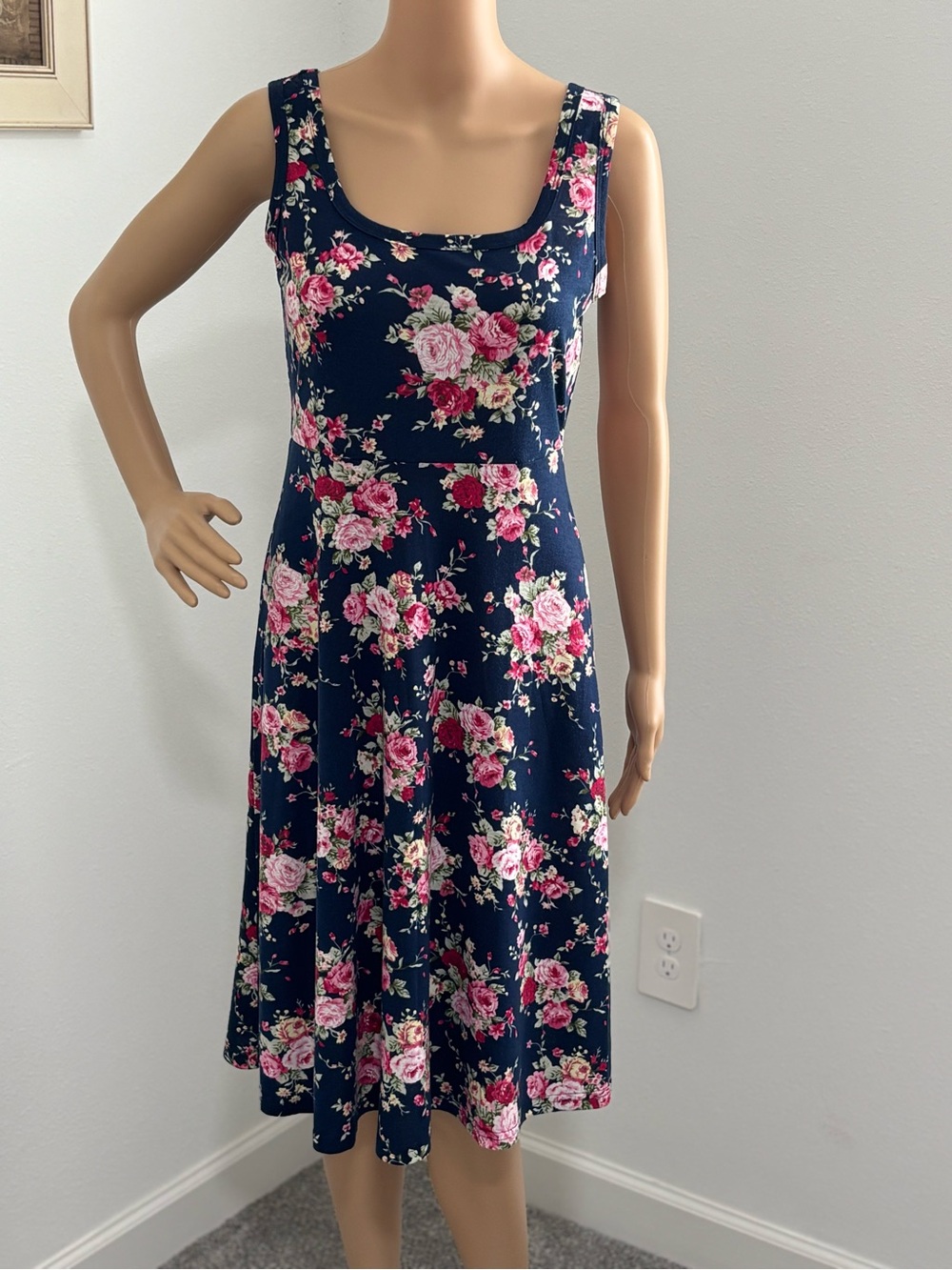 Fensace Navy Pink Floral Fit & Flare Dress Size M Sleeveless